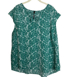 Plenty by Tracy Reese Womens Blouse XXL Cap Sleeve Green Floral Print